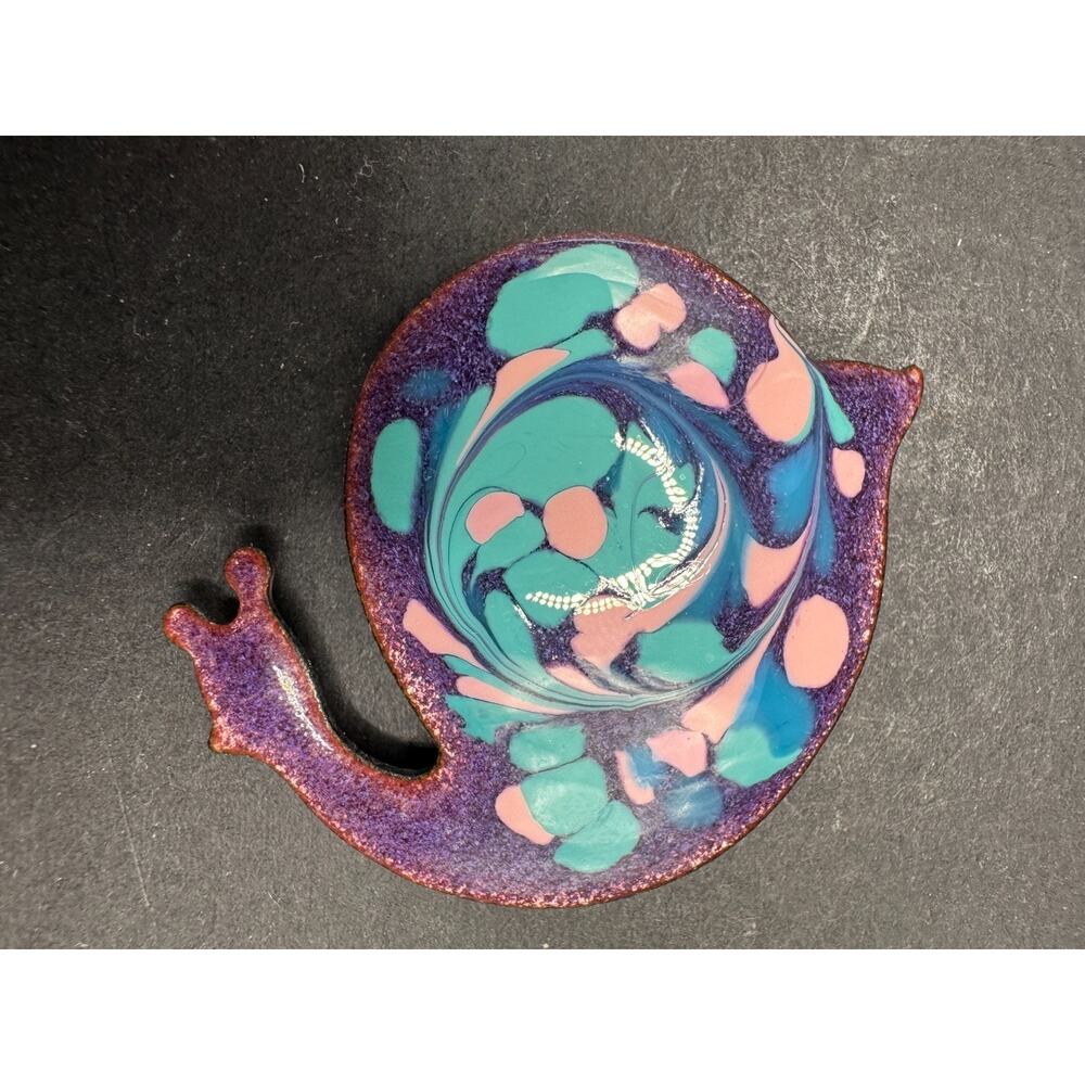 Inga Carlson Mid Century MCM Enamel Snail Brooch Signed Vintage Jewelry